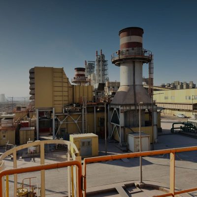 Gas turbine units and exhaust stacks at a power plant